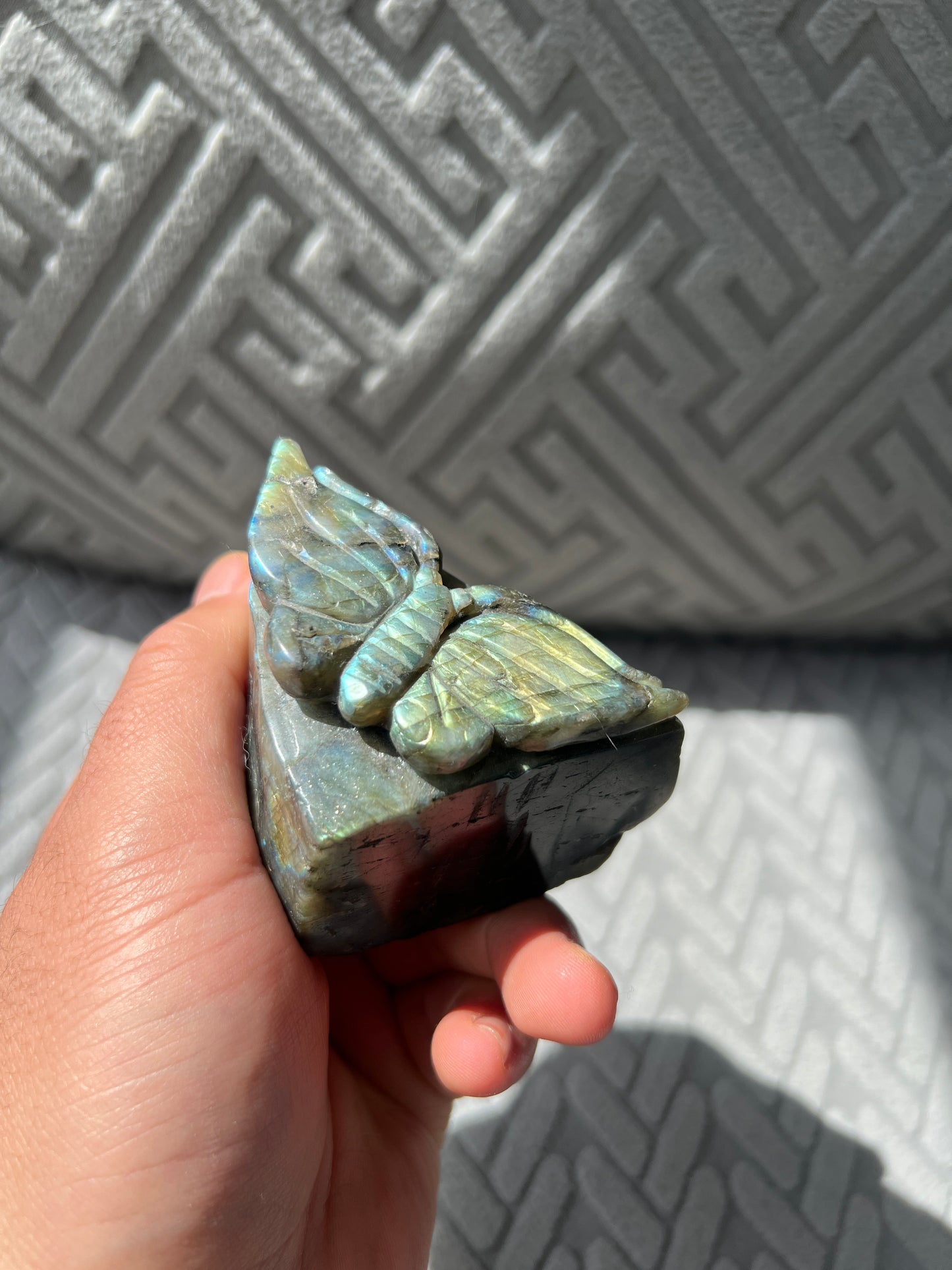 Flashy labradorite animal carving