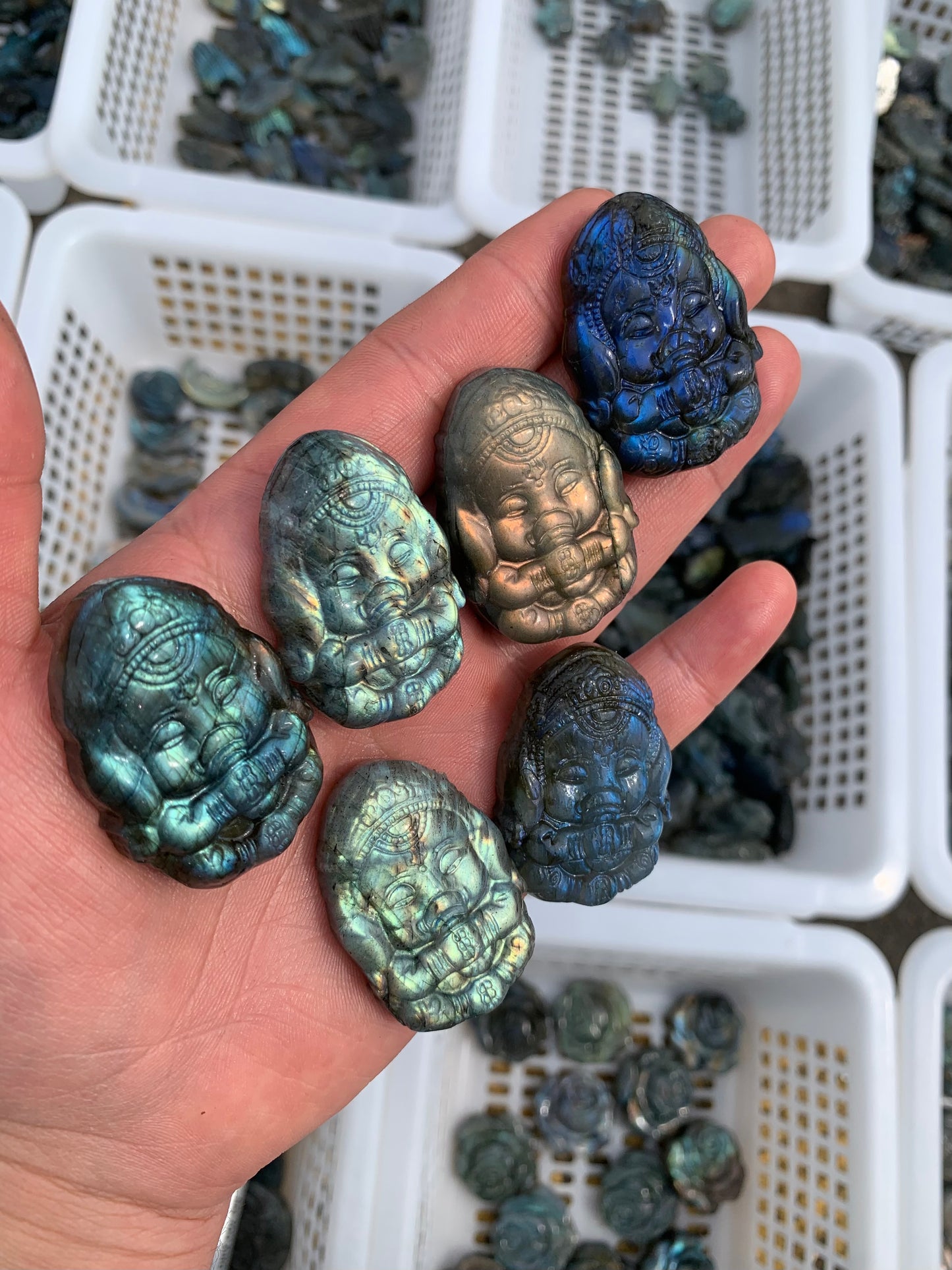 Flashy Labradorite carvings