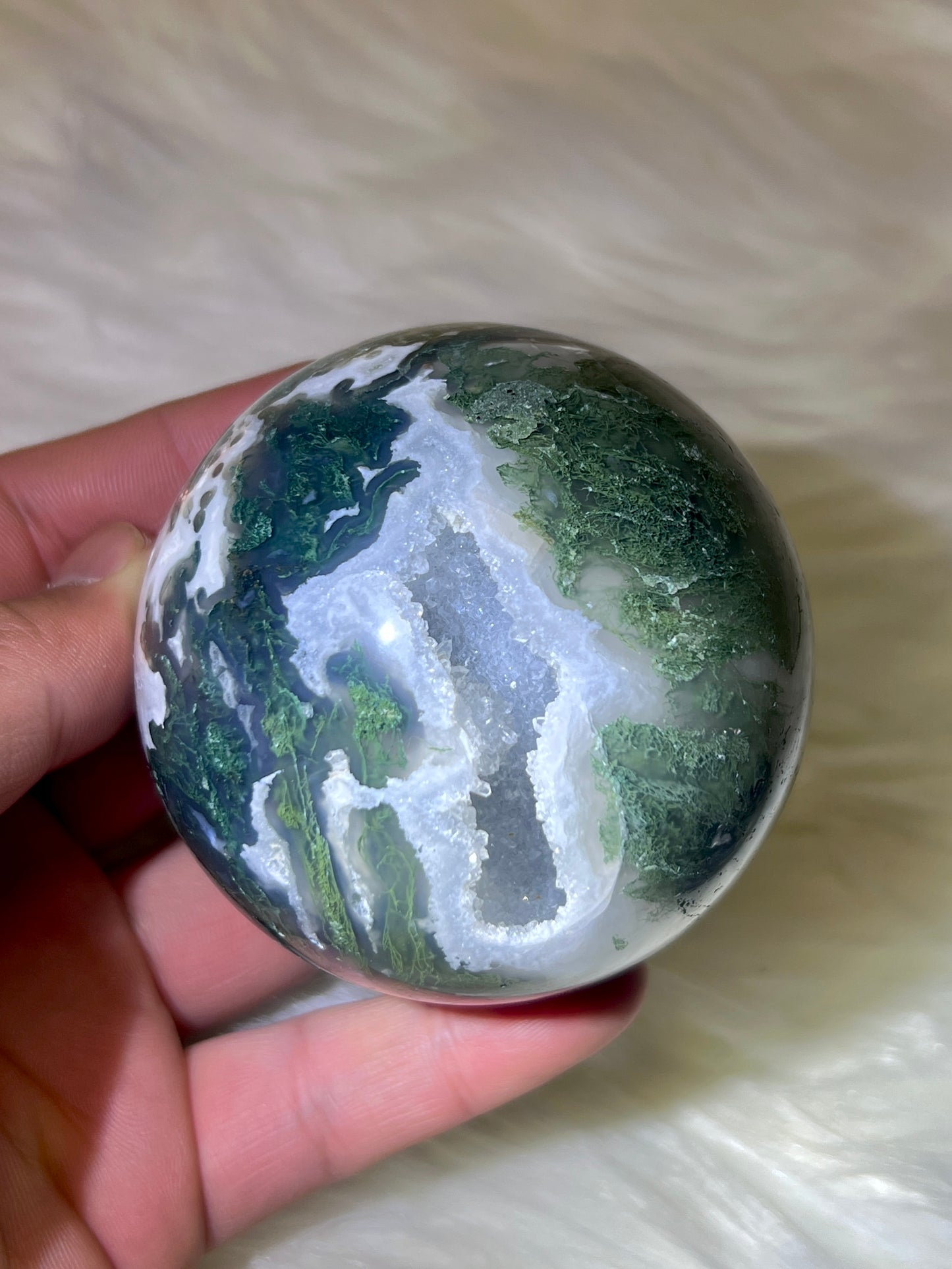 Druzy moss agate sphere