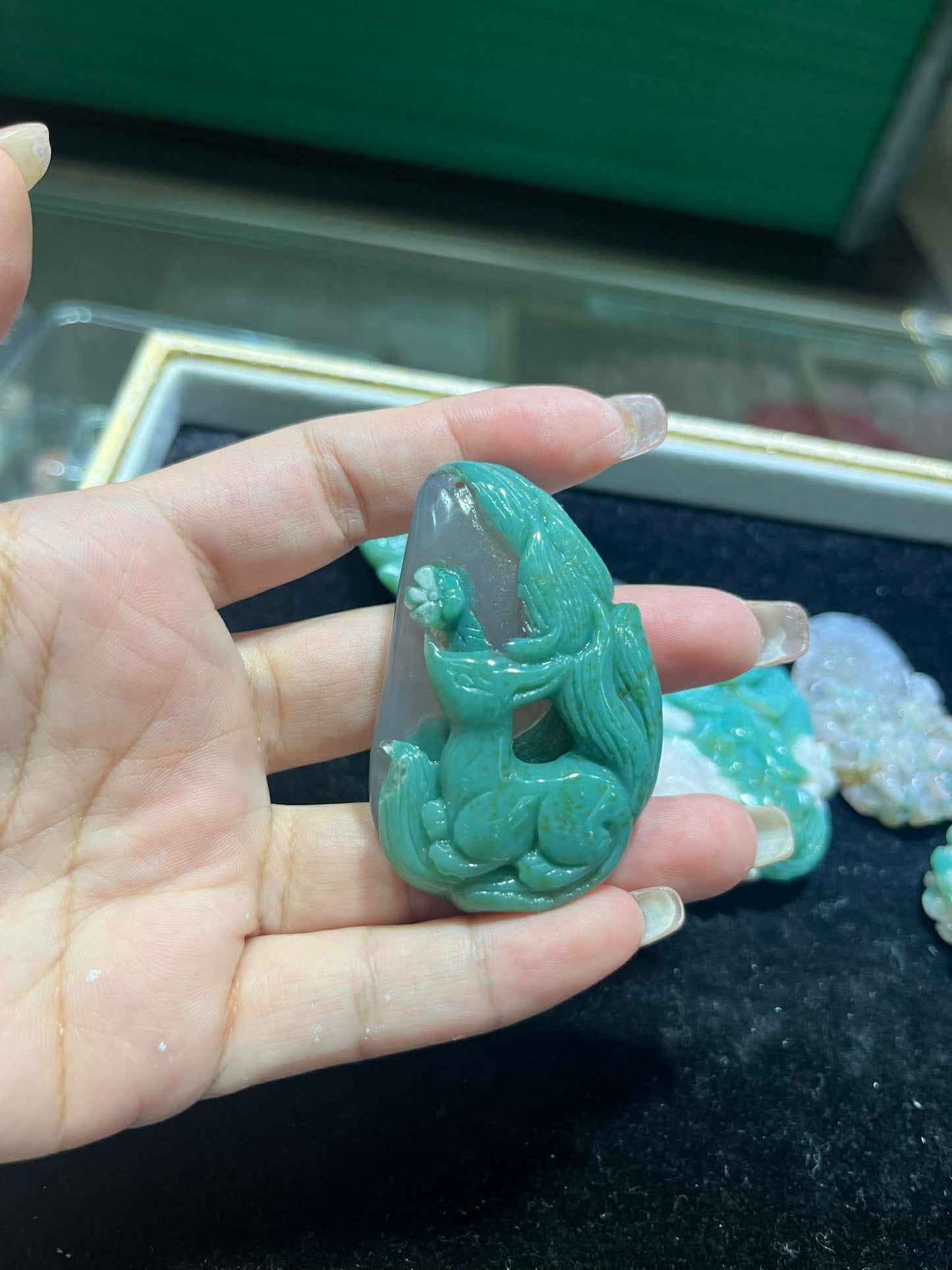 Green flower agate pendants