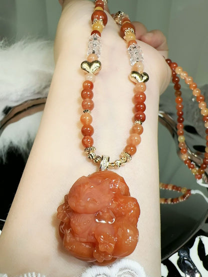 Red rabbit hair rutile quartz fox pendant with chain