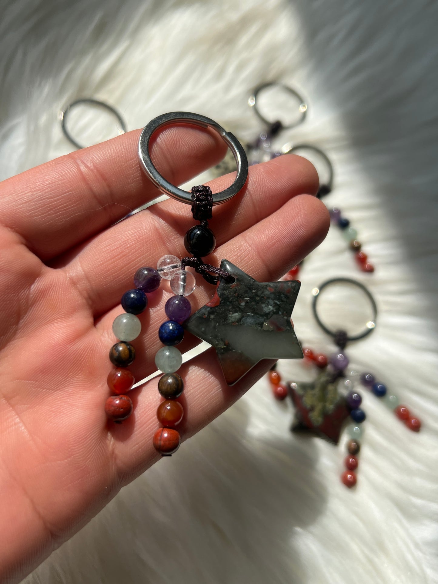 Star & chakra bead key chain