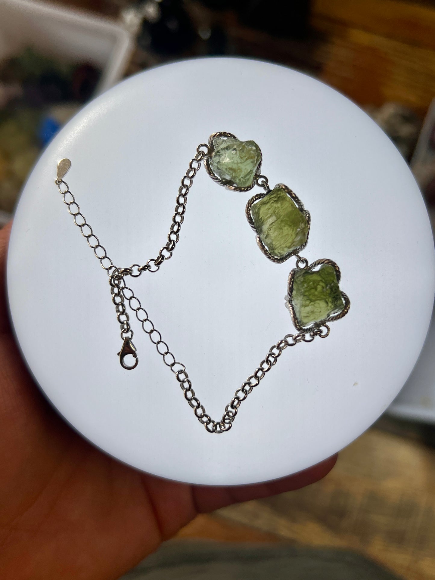 Moldavite bracelet & smelting quartz sphere