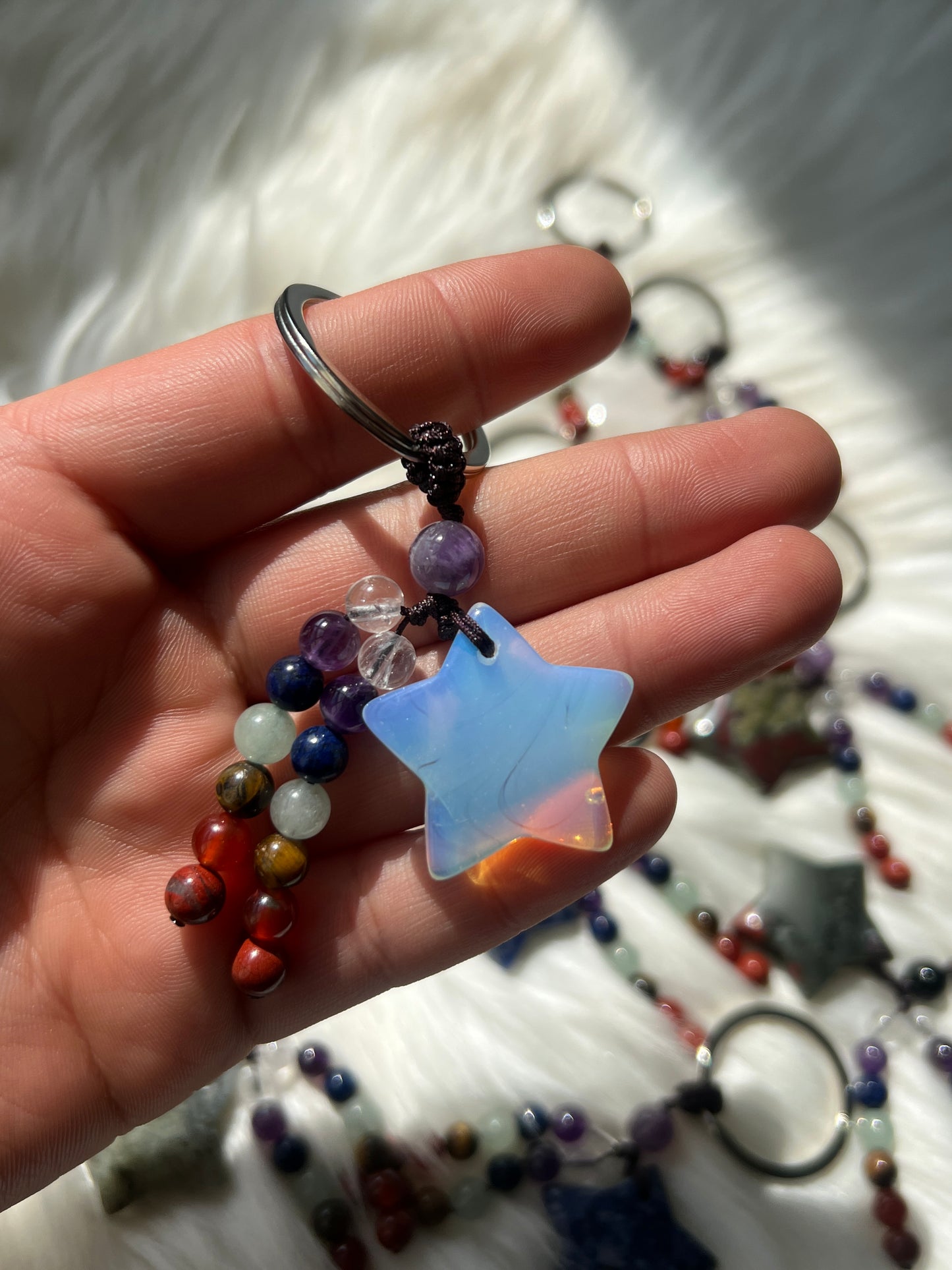 Star & chakra bead key chain