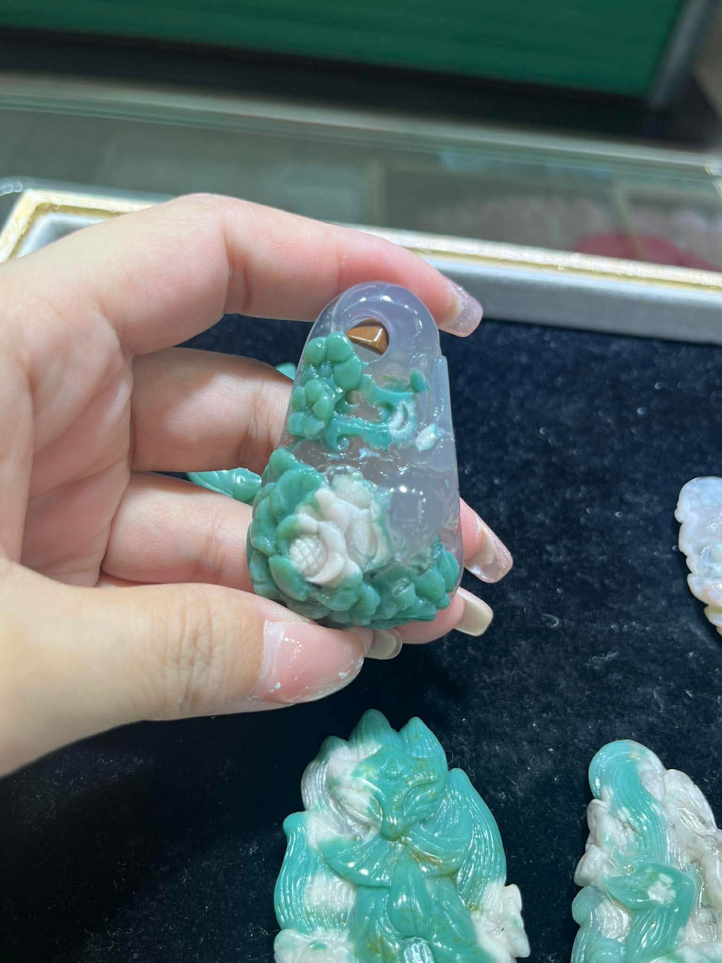 Green flower agate pendants