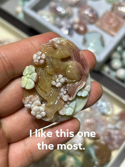 Green flower agate pendants