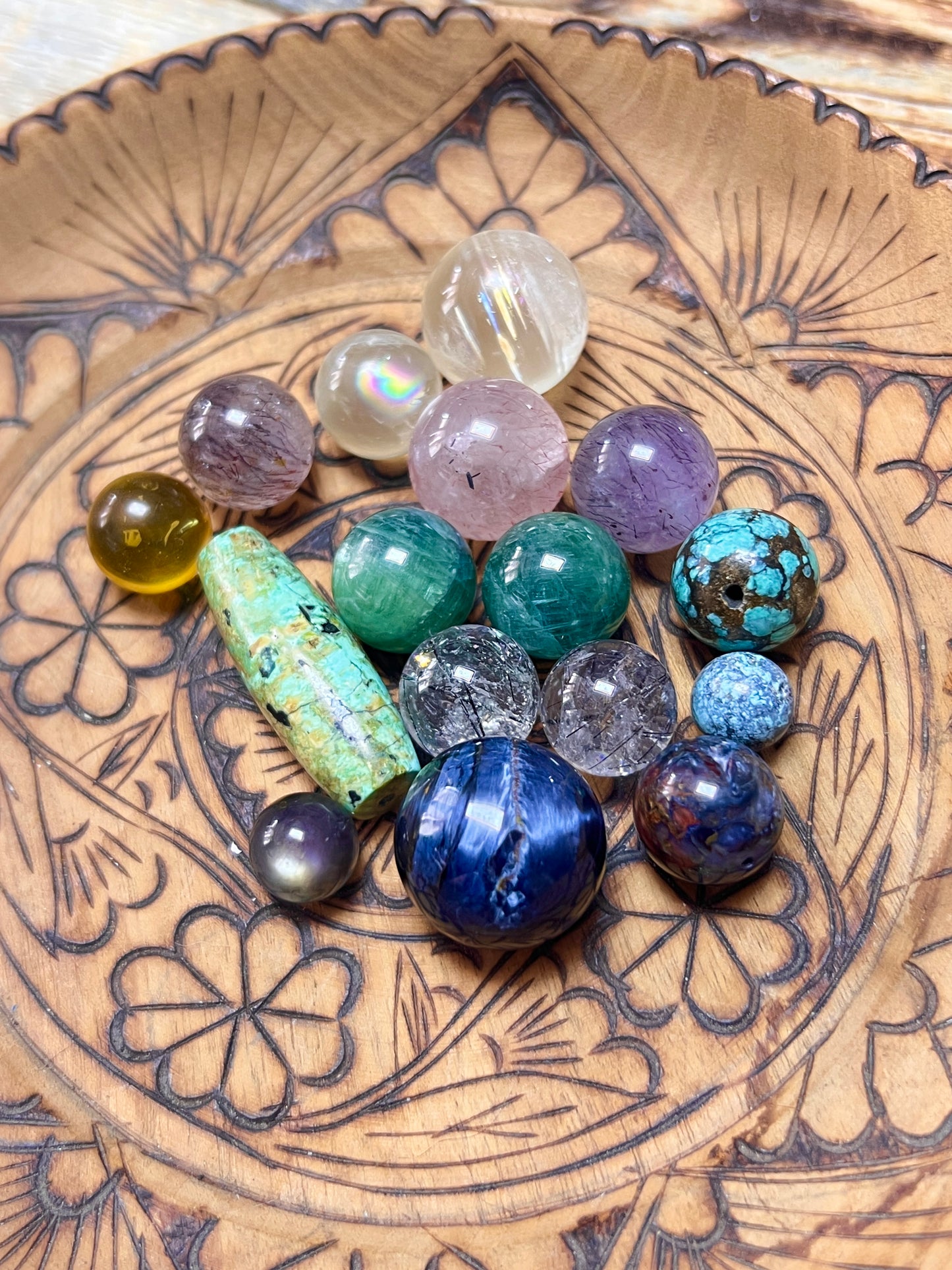 Crystal carvings and beads