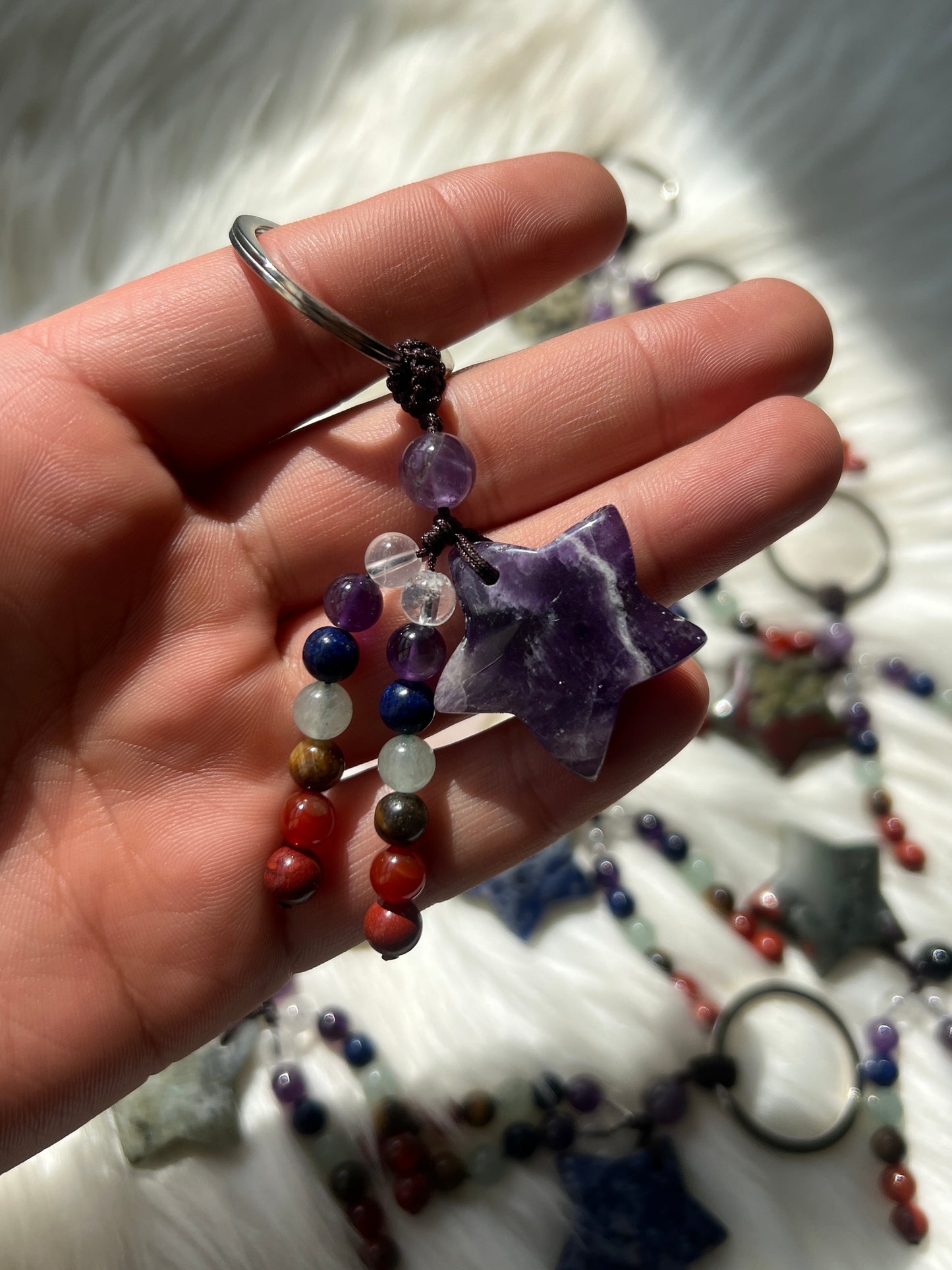 Star & chakra bead key chain