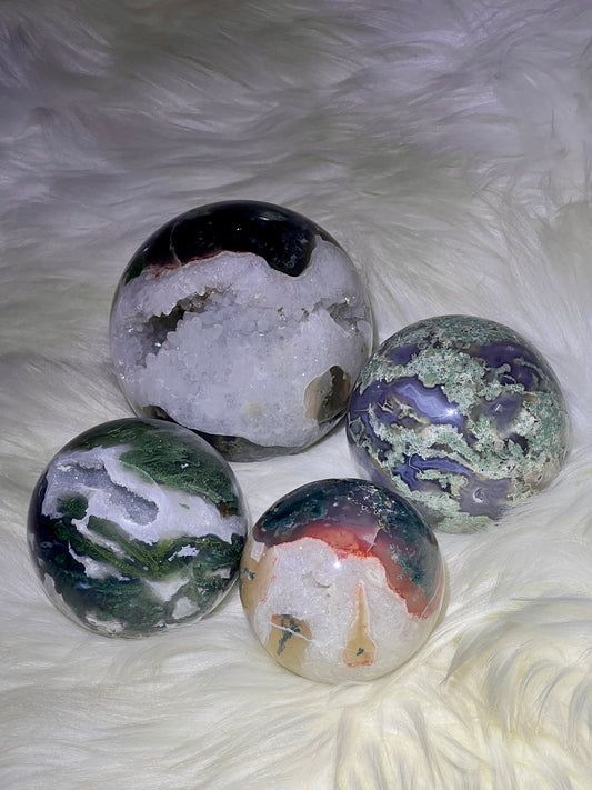 Druzy moss agate sphere