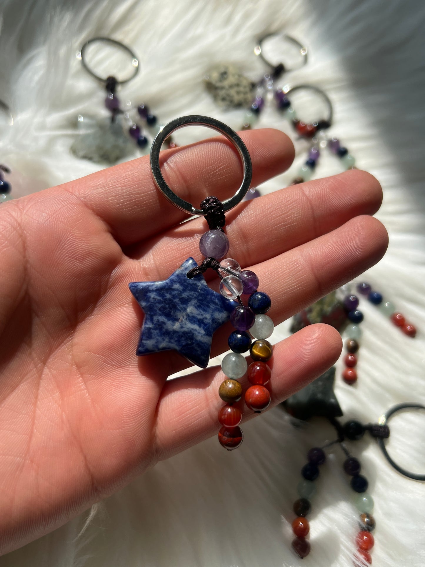 Star & chakra bead key chain