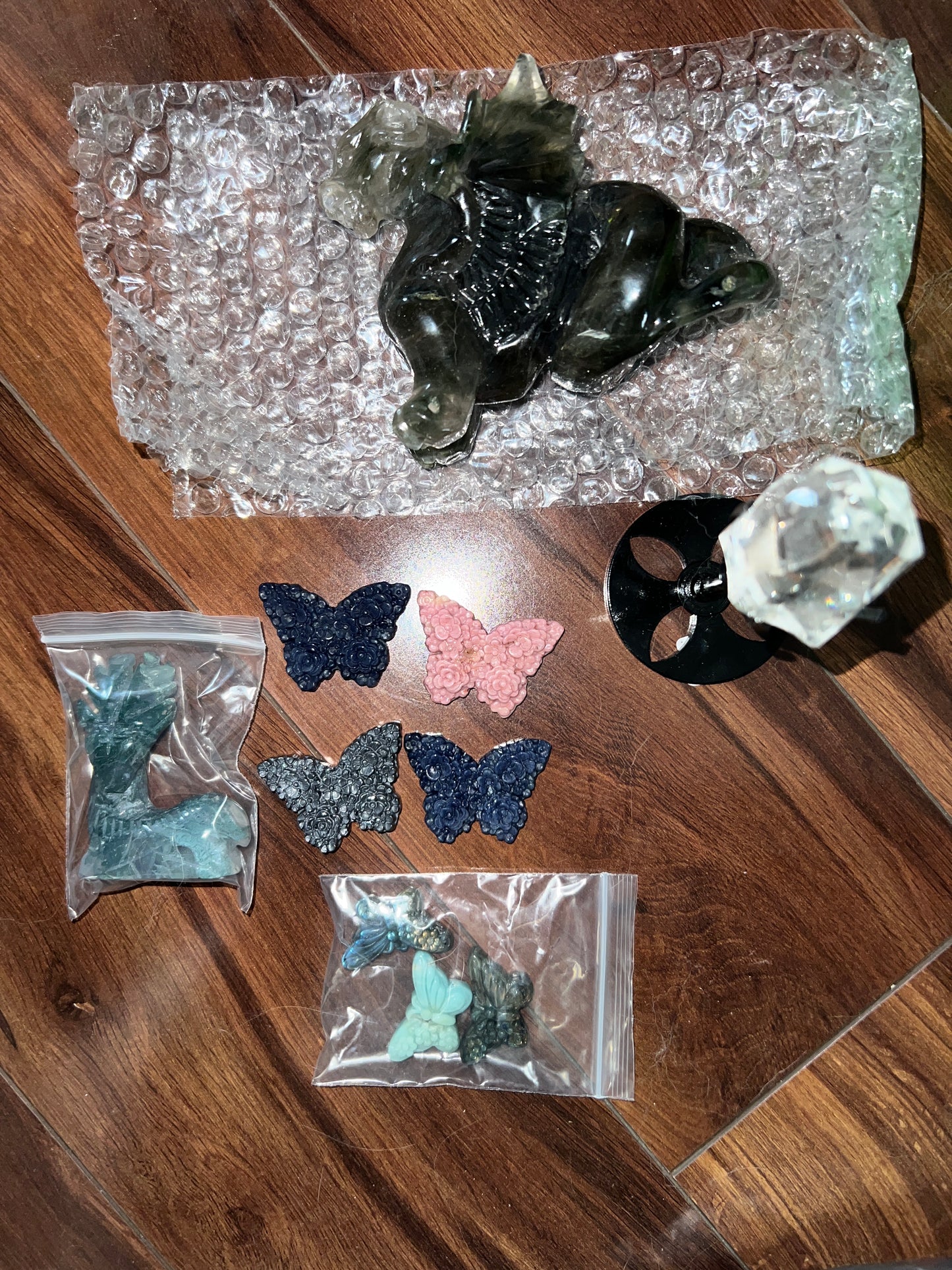 Crystal carvings and beads