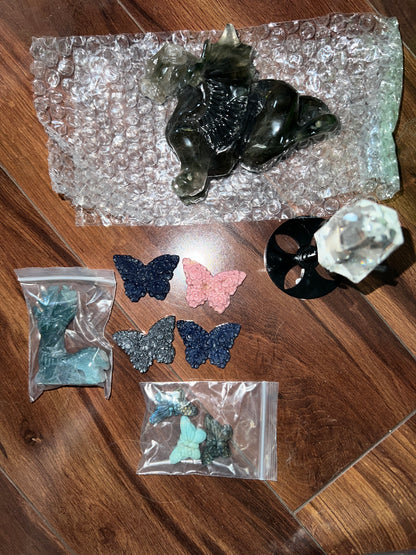 Crystal carvings and beads