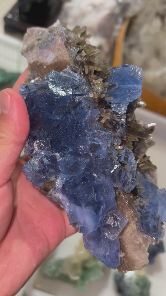 Top quality blue fluorite with Smokey quartz