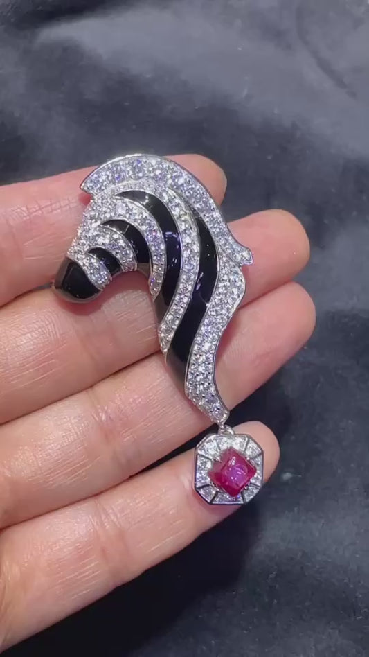 Diamond ruby horse pendant